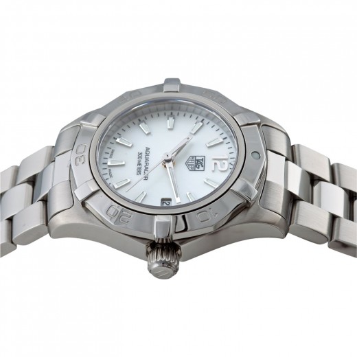 Tag Heuer stainless steel link jewelry bracelet with mother of pearl dial and diamond hour markers 
