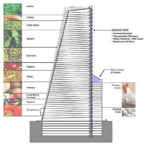 This proposal is for a multiple crop tower. The slanted side faces to the south.