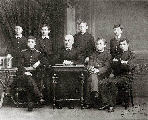 Nikolai Zverev (center), Sergei Rachmaninoff (top row third from the left)