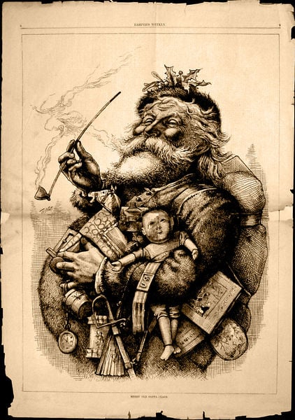 Image of "Merry Old Santa Claus" by Thomas Nast, in the 1863 issue Harper's Weekly.