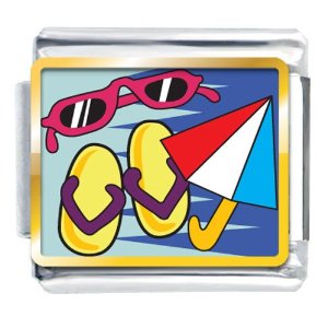 This Charm features items that you would take to the beach, umbrella, sandals and sunglasses, this charm is a great way to express how you like to go to the beach. 