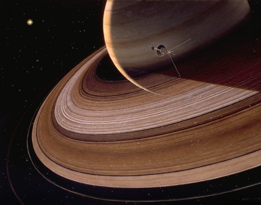 Artist's rendering of Voyager 2's closest approach to Saturn