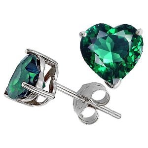 3.00 cttw 14K White Gold Plated 925 Sterling Silver Heart Created Emerald Earring Studs