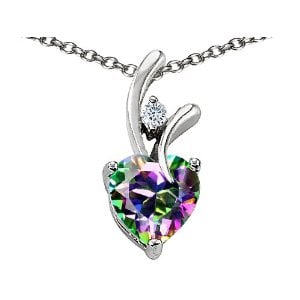 1.95 cttw 925 Sterling Silver 14K White Gold Plated Genuine Heart Shaped Mystic Topaz Pendant