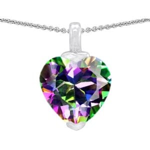5.00 cttw 14K White Gold Plated 925 Sterling Silver Heart Shaped Genuine Mystic Topaz Pendant
