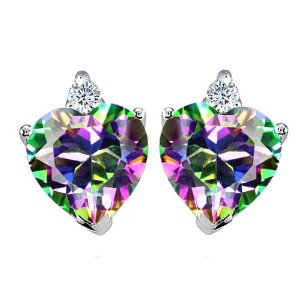 3.10 cttw 14K White Gold Plated 925 Sterling Silver Genuine Heart Shape Mystic Topaz Earrings