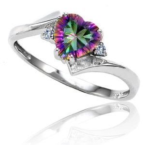 CandyGem 14k Gold Genuine Heart Shape Mystic Topaz and Diamond Ring
