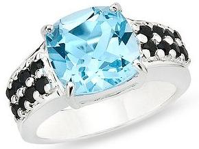 Sky Blue Topaz with Black Sapphire Ring
