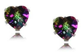 Created Mystic Fire Topaz Heart Shaped Stud Earrings