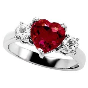 2.60 cttw 925 Sterling Silver 14K White Gold Plated Lab Created Heart Shape Ruby Engagement Ring Size 8