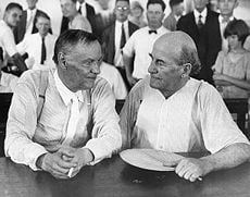 Clarence Darrow and William Jennings Bryan Chat in court during Scopes Trial