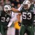 New York Jets' Josh Mauga (53) celebrates with New York Jets cornerback Marquice Cole (34) after Cole intercepted his second ball against the Buffalo Bills Sunday January 2, 2011. Jets win 38-7. Saed Hindash/The Star-Ledger