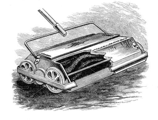 Here is a photo of a very early Melville Bissell Carpet Sweeper. How would you like to use that to clean your carpets with. 