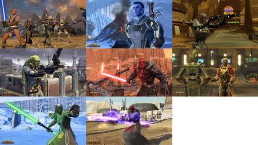 Image of the playable races in Star Wars: The Old Republic. Click to display full image.