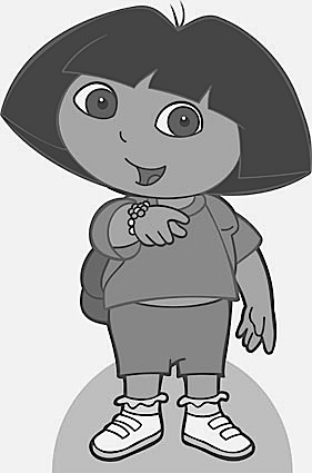 Dora in Grayscale with Sharpness added and Contrast lowered