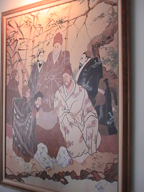 An oil painting that mimics a famous Asian tapestry of 7 Sages (photo courtesy of GmaGoldie) - a visual example of the tapestry of SEO and the interconnectivity