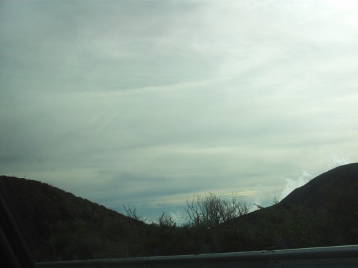 Blue sky and hills as seen from Highway 18.
