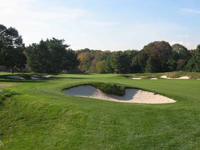 Looking at one of many bunkers found at the Longshore Golf Course in Westport, Connecticut