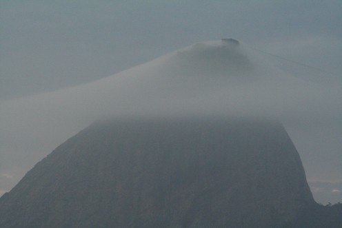 Close-up of Rio's Sugarloaf in the clouds