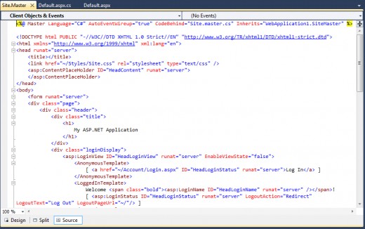 Figure 4 - Site.Master source code (partial view)