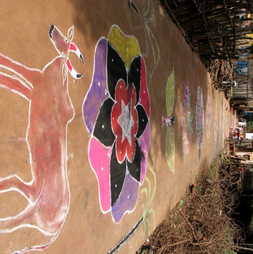 Coloum or Rangoli that  decorate the streets. 