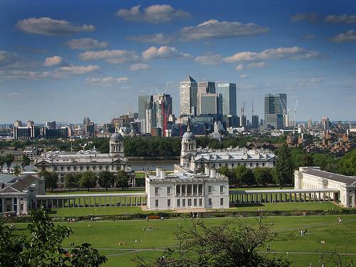 Greenwich Park looking towards Canary Wharf
