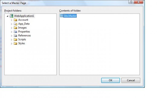 Figure 2 - Select Master Page for a new web page.