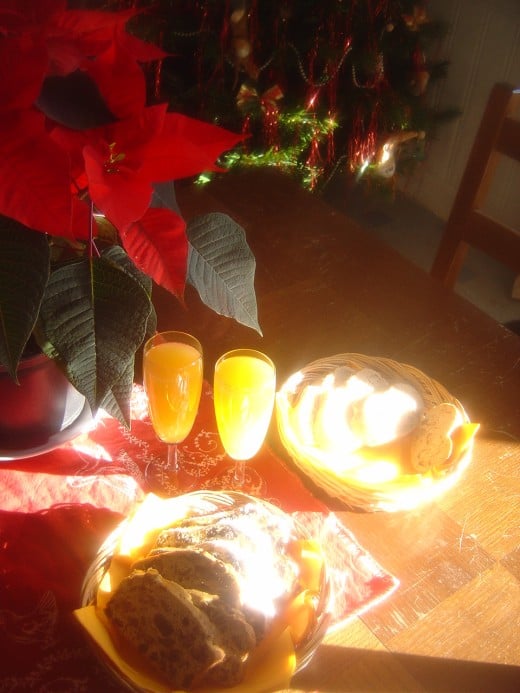 Spiced fruit loaf and Bucks Fizz - of course we change it every year according to our fancy!