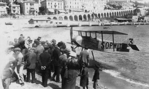 The Sopwith Schneider (sometimes known as a Tabloid), winner of the 1914 Schneider Trophy at Monaco, seen at La Condamine