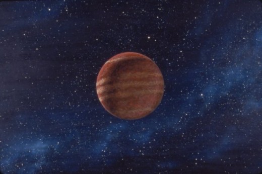 "Gas Giant," 24x30", 1983, acrylic on masonite. Copyright Carl Martin. Used as background art in the Saul and Elaine Bass short film, "Quest" (1984, Pyramid Media), from a Ray Bradbury story.