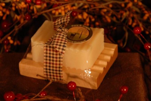 Handcrafted soap on a handmade soap tray
