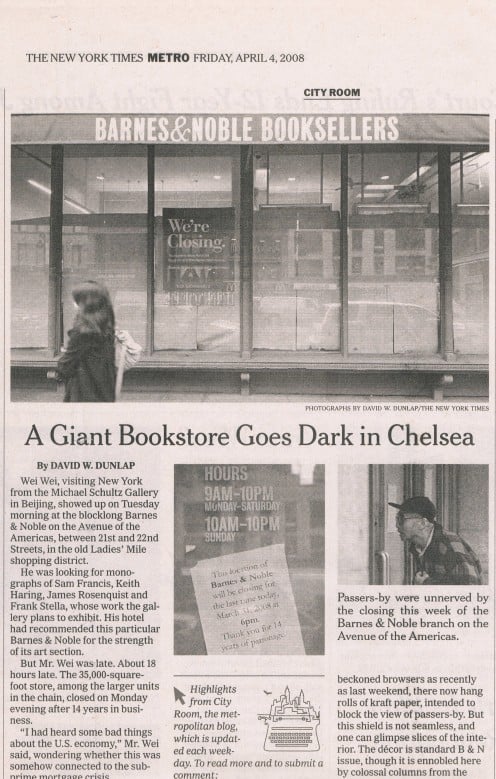 Griffiths presentation took place at the former location of the Chelsea Barnes & Noble. This article announces the closing of it two and a half years later. I also shopped their on occasion.