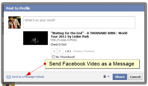 Select the option about sending Facebook video as a message