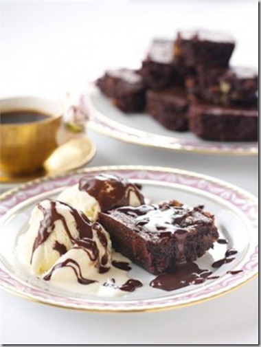 Chocolate Brownie Served with Coffee and Ice Cream