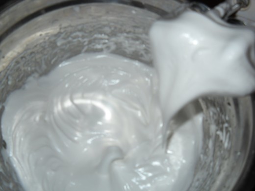 Egg whites whipped stiff with a mixer.