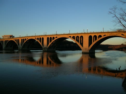 Key Bridge (Francis Scott Key Bridge), a six-lane reinforced concrete arch bridge connecting Arlington County, Virginia with the Georgetown neighborhood of Washington, DC.