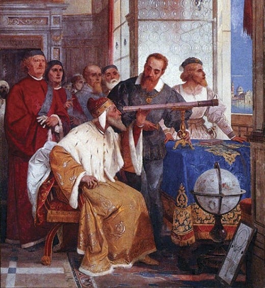 Galileo demonstrates how to use the telescope to the Doge of Venice, from a Giuseppe Bertini fresco. You do not have to be an atheist to love science.