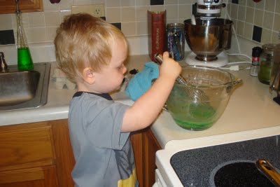 Stirring the eggs.