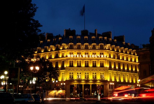 Hotel du Louvre Exterior, night