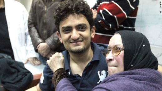 Wael Ghonim met Khaled Said's mother in Tahrir Square on February 8, 201