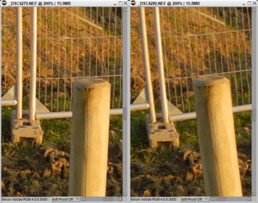 Zoomed in, you can see the foreground object (the post) moves in comparison to the background object (the fence). 