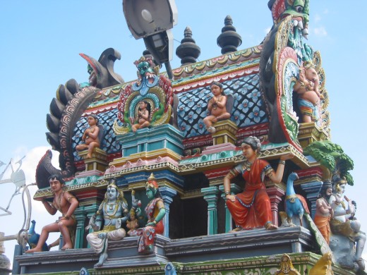 The tops of Indian temples are often elaboratly decorated.