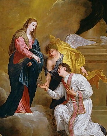 Public domain ~ copyright expired. See: http://en.wikipedia.org/wiki/File:St-Valentine-Kneeling-In-Supplication.jpg