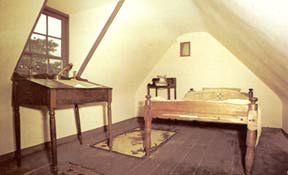 The garret room in the Poe House and Museum