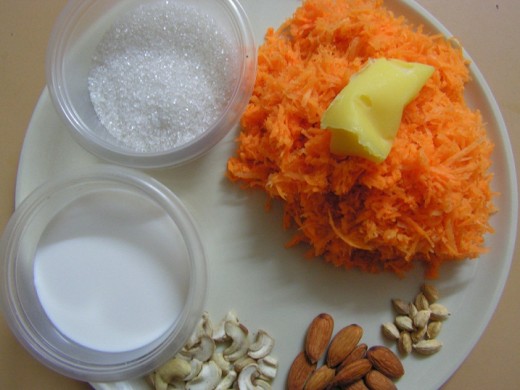 Ingredients for carrot halwa