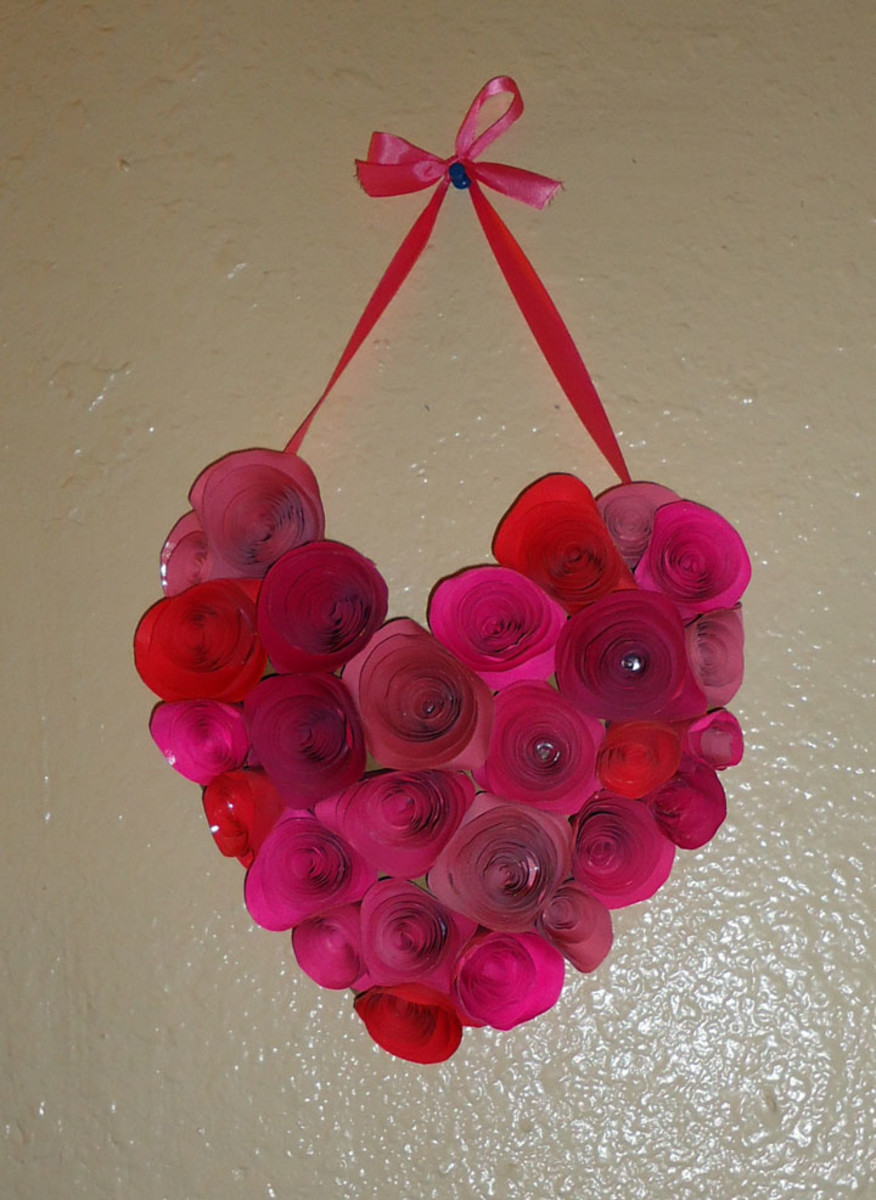 hanging heart made with paper roses