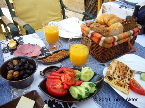 A full Turkish breakfast inclusive of our cave hotel accommodation in Cappadocia, Turkey.