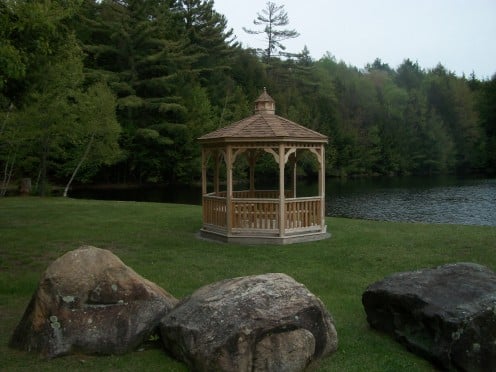 When the sun is particularly hot overhead, the gazebo is a great spot to get out of the glare and still enjoy a view of the pond.   