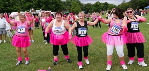 Women dress in pink for a 2010 cancer research Race for Life at Heaton Park