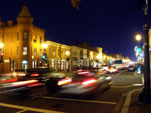 The streets of Georgetown at night
